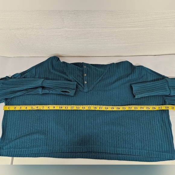 Free People Movement Blissed Out Rib Mock Neck Henley Hoodie in Teal Size Small - Picture 9 of 15